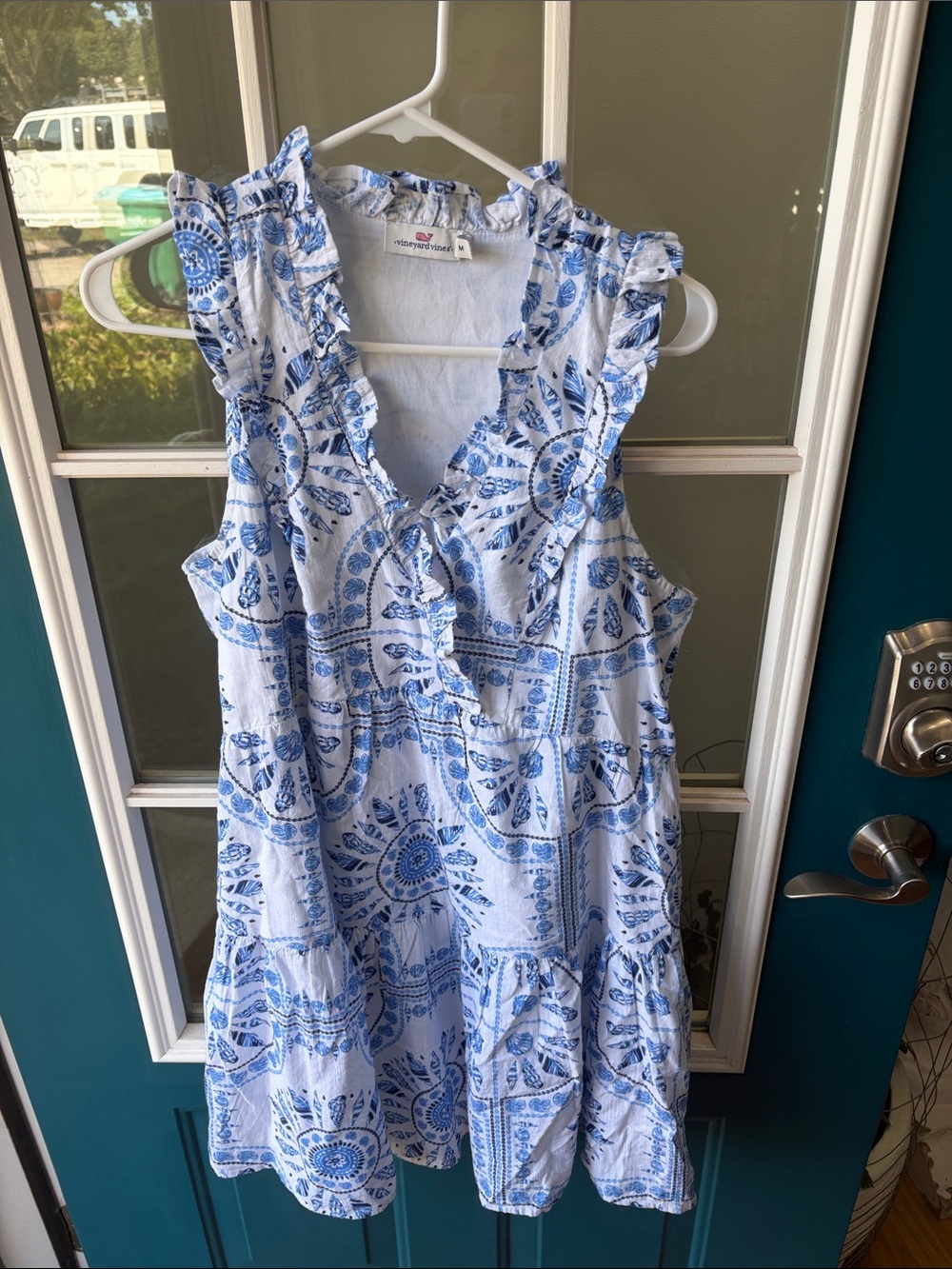 Vineyard Vines Blue and White Printed Ruffle Sundress